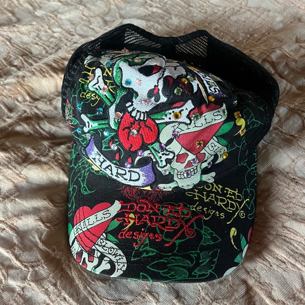 Ed Hardy Black Skull Design Women's Hat